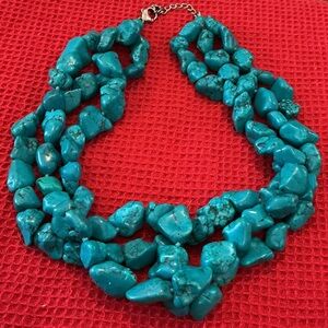 Turquoise Chip Statement Necklace With Sterling Clasp